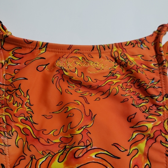 NWT Ed Hardy Orange Firebird 2 Piece Bandeau String Bikini Set Swimsuit - Large - Picture 4 of 13